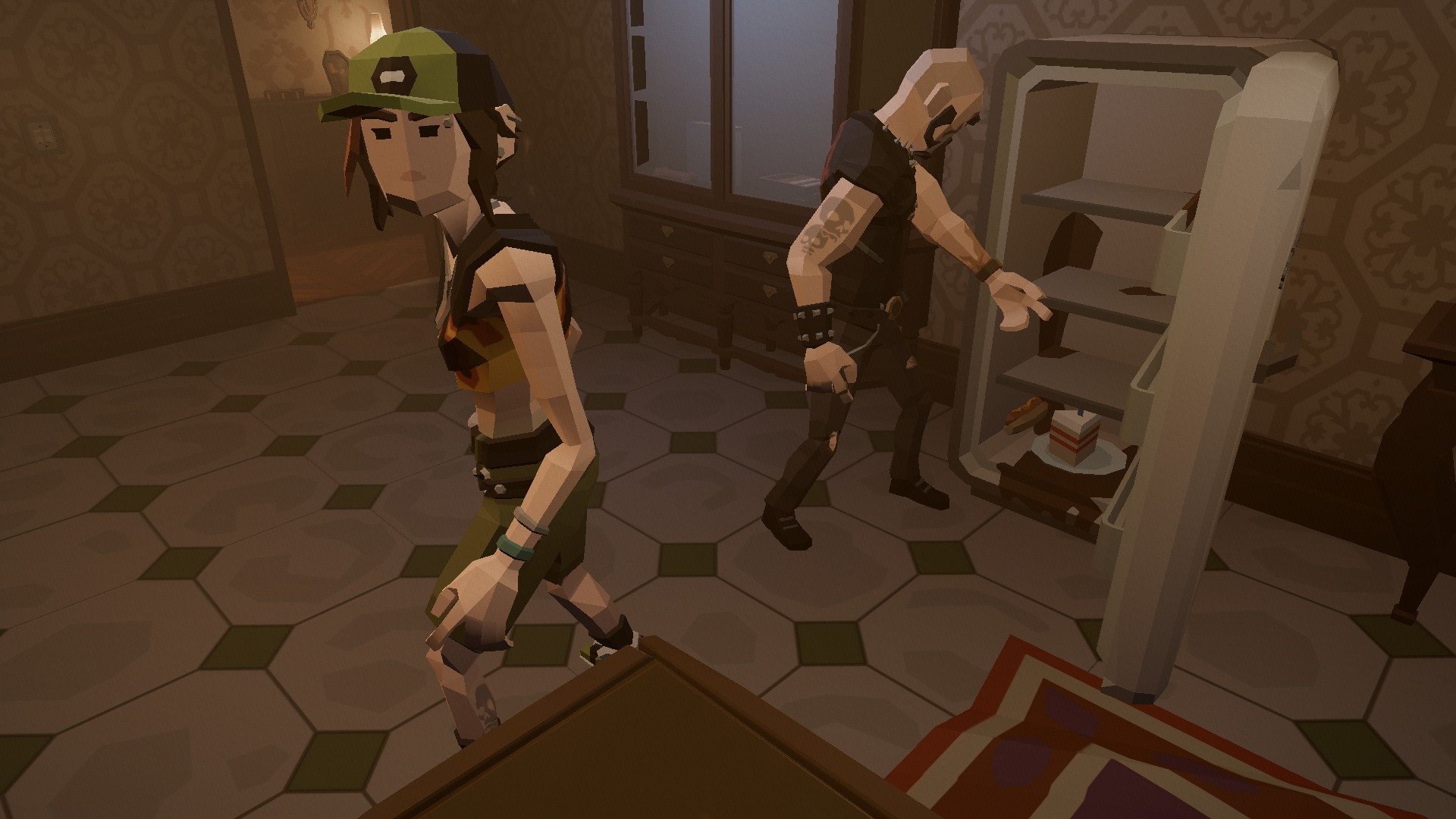 Two Burglars in a dim bedroom
